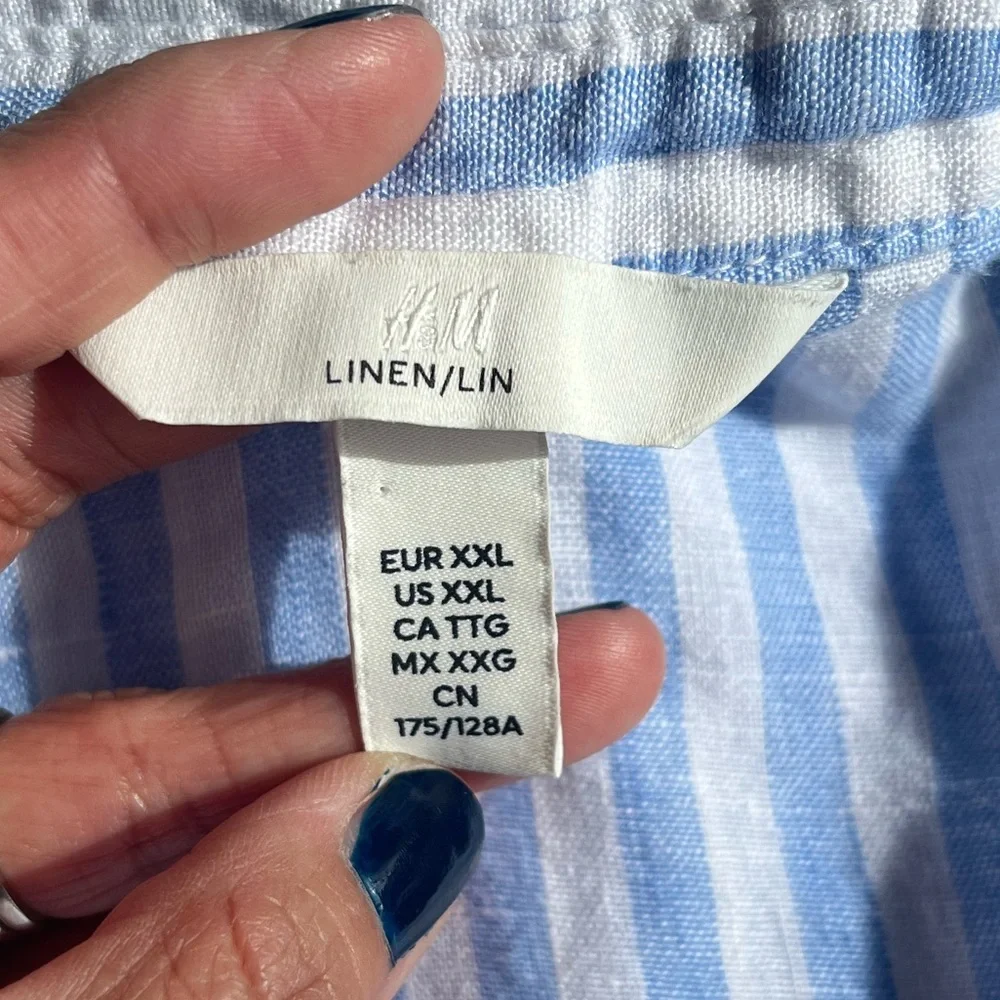H&M 100% Linen Striped Button Down Shirt XXL Coastal Grandma Oversized Vacation - Picture 8 of 15